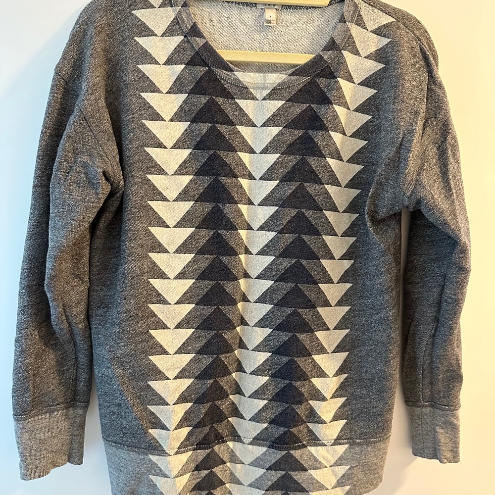 J Crew Gray Geometric Print Crewneck Sweater